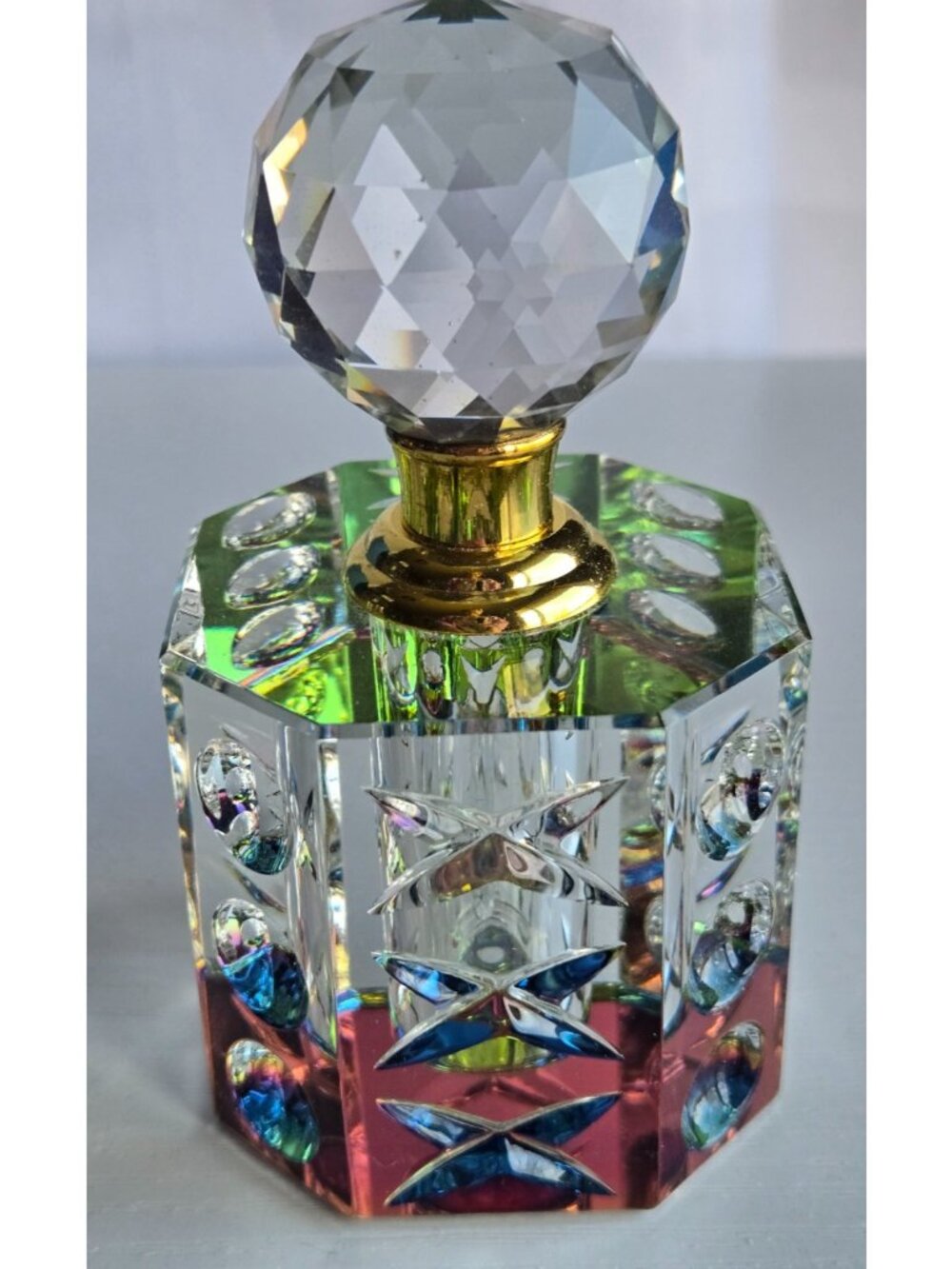 Empty Never Filled Perfume Bottle Cut Clear Crystal Bottom Aurora Borealis - Picture 4 of 7